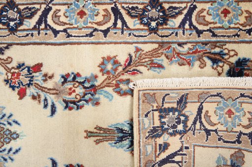 Close-up detail of 2000s Nain Silk rug from Iran / Persia showing Wool weave
