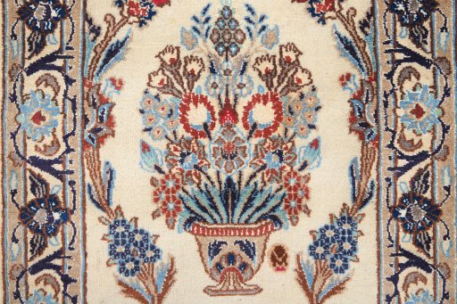 Full view of 2000s Nain Silk rug from Iran / Persia, 226 × 72 cm in Cream tones