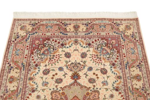 Surface texture of New Tabriz Silk rug with natural Wool and intricate pattern