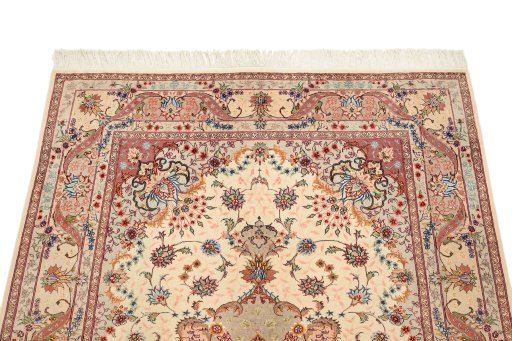 Surface texture of New Tabriz Silk rug with natural Wool and intricate pattern
