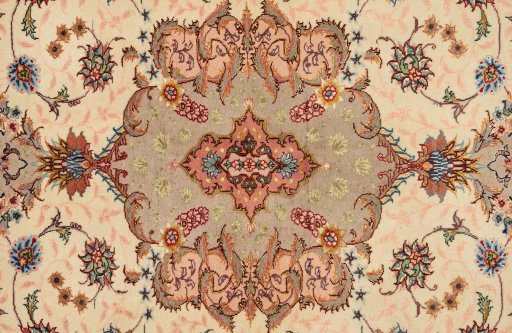 Central medallion detail of New Tabriz Silk rug from Iran / Persia