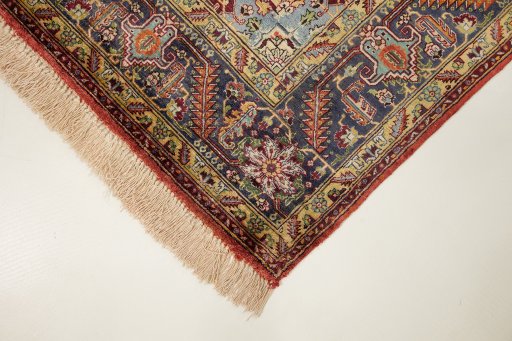 Backside of handmade 1960s Tabriz Silk rug showing knot structure and weave density
