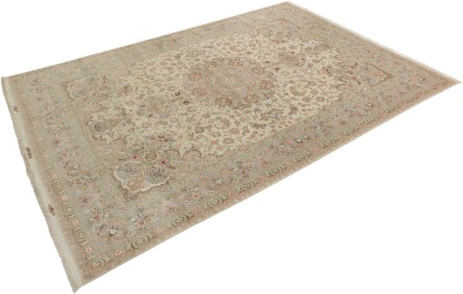 Corner detail of New Tabriz Silk rug showing border pattern and Wool pile
