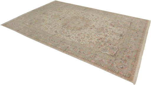 Close-up detail of New Tabriz Silk rug from Iran / Persia showing Wool weave