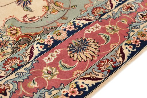Central medallion detail of 1990s Tabriz Silk rug from Iran / Persia