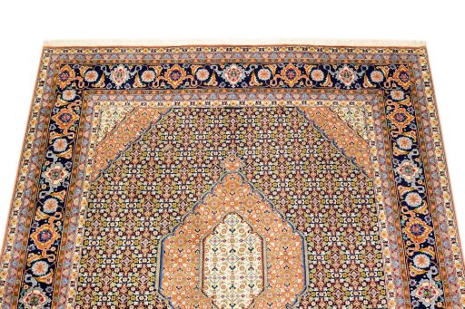 Surface texture of 1990s Tabriz Silk rug with natural Wool and intricate pattern