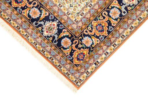 Backside of handmade 1990s Tabriz Silk rug showing knot structure and weave density