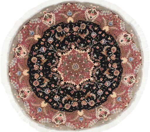 Full view of New Tabriz Silk rug from Iran / Persia, 146 × 154 cm in Black tones