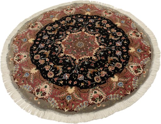 Corner detail of New Tabriz Silk rug showing border pattern and Wool pile