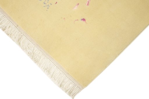 Backside of handmade 2020s Tabriz Silk rug showing knot structure and weave density