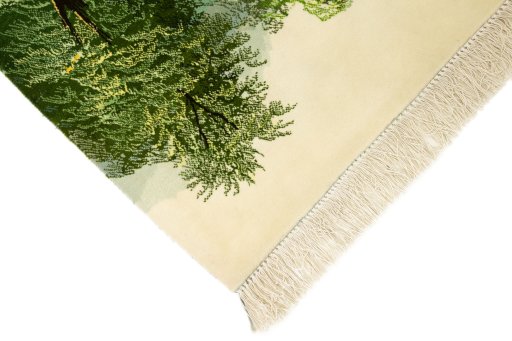 Backside of handmade 2020s Tabriz Silk rug showing knot structure and weave density