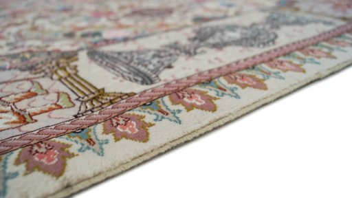 Close-up detail of New Tabriz Silk rug from Iran / Persia showing Wool weave