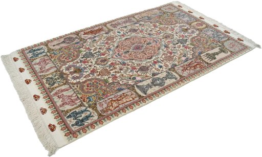 Close-up detail of New Tabriz Silk rug from Iran / Persia showing Wool weave
