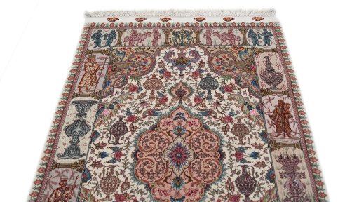 Surface texture of New Tabriz Silk rug with natural Wool and intricate pattern