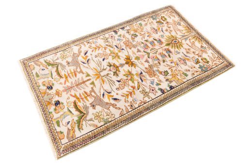Close-up detail of 2005s Tabriz Silk rug from Iran / Persia showing Wool weave