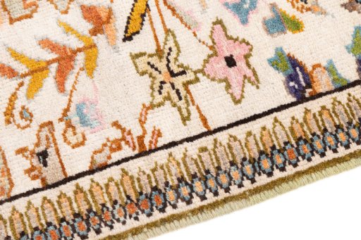 Backside of handmade 2005s Tabriz Silk rug showing knot structure and weave density