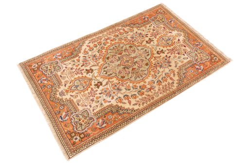 Close-up detail of 1998s Tabriz Silk rug from Iran / Persia showing Wool weave