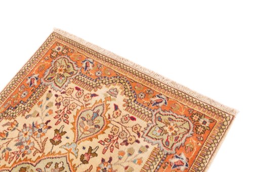 Surface texture of 1998s Tabriz Silk rug with natural Wool and intricate pattern