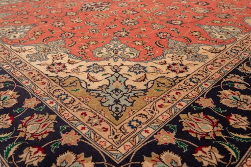 Close-up detail of New Tabriz Silk rug from Iran / Persia showing Wool weave