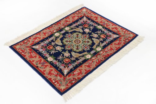 Close-up detail of New Tabriz Silk rug from Iran / Persia showing Wool weave