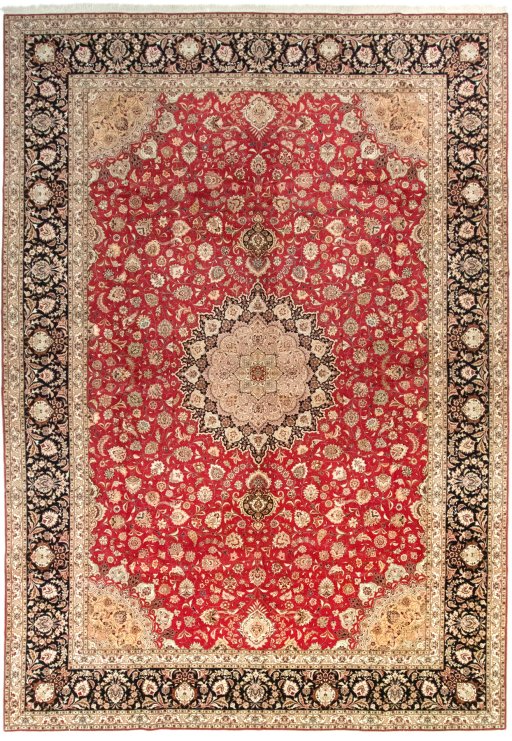 Full view of 2020s Tabriz Silk rug from Iran / Persia, 503 × 345 cm in Red tones