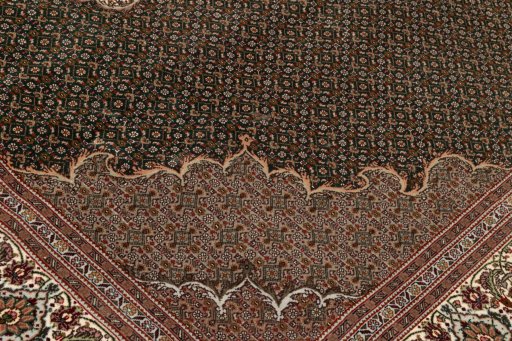 Backside of handmade 2019s Tabriz Silk rug showing knot structure and weave density