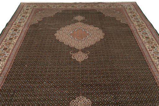 Full view of 2019s Tabriz Silk rug from Iran / Persia, 400 × 197 cm in Green tones