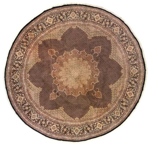 Full view of 2020s Tabriz Silk rug from Iran / Persia, 400 × 400 cm in Dark blue tones
