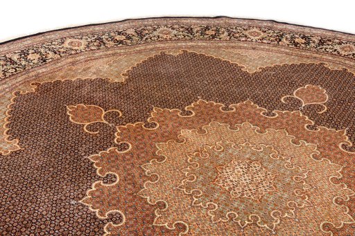 Backside of handmade 2020s Tabriz Silk rug showing knot structure and weave density