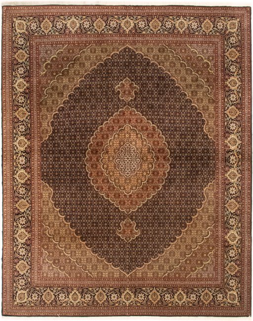 Full view of 2018s Tabriz Silk rug from Iran / Persia, 250 × 196 cm in Dark blue tones