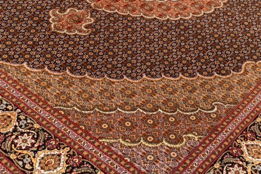 Backside of handmade 2018s Tabriz Silk rug showing knot structure and weave density