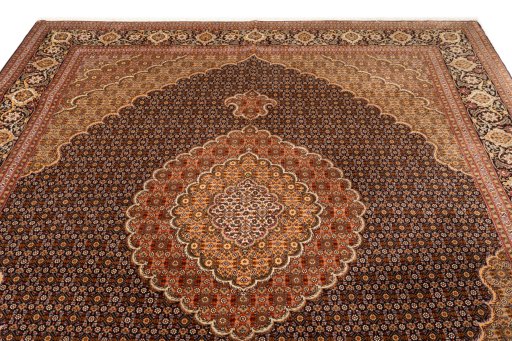 Full view of 2018s Tabriz Silk rug from Iran / Persia, 250 × 196 cm in Dark blue tones