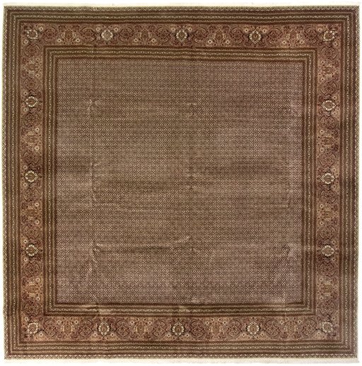 Full view of 2018s Tabriz Silk rug from Iran / Persia, 406 × 417 cm in Beige tones