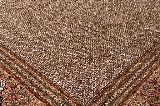 Backside of handmade 2018s Tabriz Silk rug showing knot structure and weave density