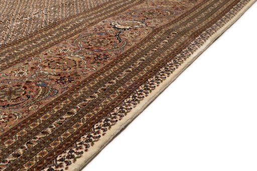 Close-up detail of 2018s Tabriz Silk rug from Iran / Persia showing Wool weave