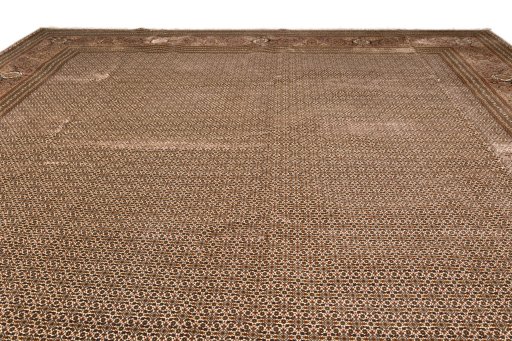 Full view of 2018s Tabriz Silk rug from Iran / Persia, 406 × 417 cm in Beige tones