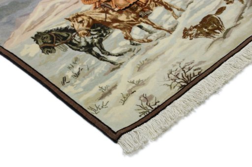 Backside of handmade New Tabriz Silk rug showing knot structure and weave density