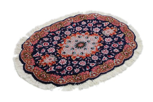 Corner detail of New Tabriz Silk rug showing border pattern and Wool pile