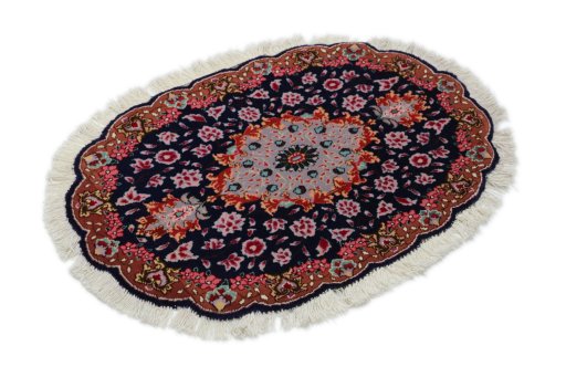 Close-up detail of New Tabriz Silk rug from Iran / Persia showing Wool weave