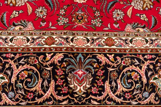 Close-up detail of New Tabriz Silk rug from Iran / Persia showing Wool weave