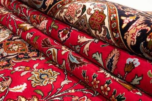 Surface texture of New Tabriz Silk rug with natural Wool and intricate pattern