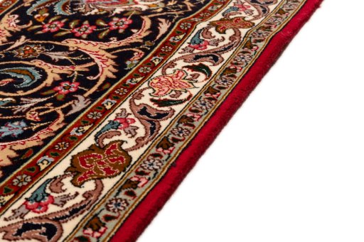 Close-up detail of New Tabriz Silk rug from Iran / Persia showing Wool weave