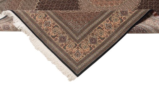 Close-up detail of New Tabriz Silk rug from Iran / Persia showing Wool weave