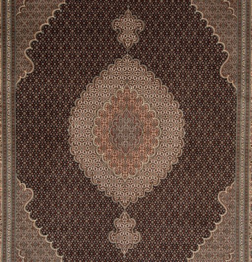 Close-up detail of New Tabriz Silk rug from Iran / Persia showing Wool weave