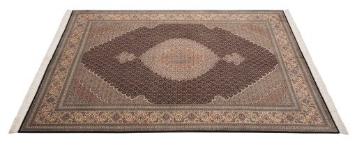 Full view of New Tabriz Silk rug from Iran / Persia, 295 × 200 cm in Blue tones
