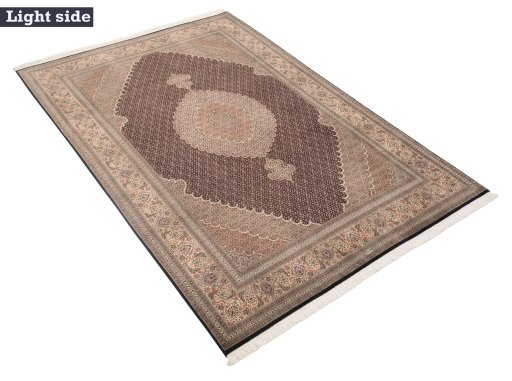 Full view of New Tabriz Silk rug from Iran / Persia, 295 × 197 cm in Blue tones