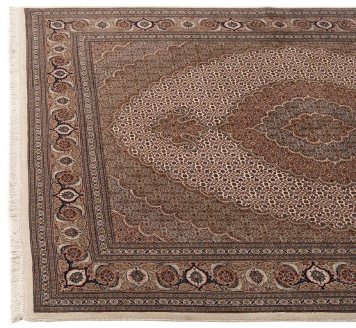 Close-up detail of New Tabriz Silk rug from Iran / Persia showing Wool weave