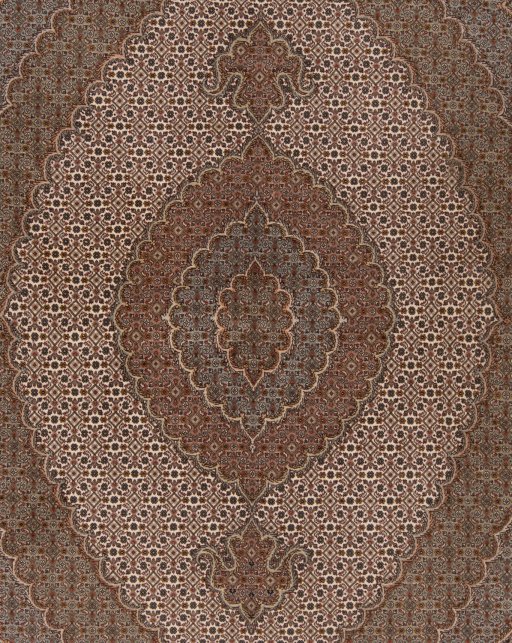 Surface texture of New Tabriz Silk rug with natural Wool and intricate pattern