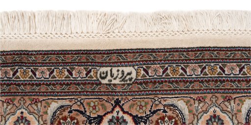 Close-up detail of New Tabriz Silk rug from Iran / Persia showing Wool weave