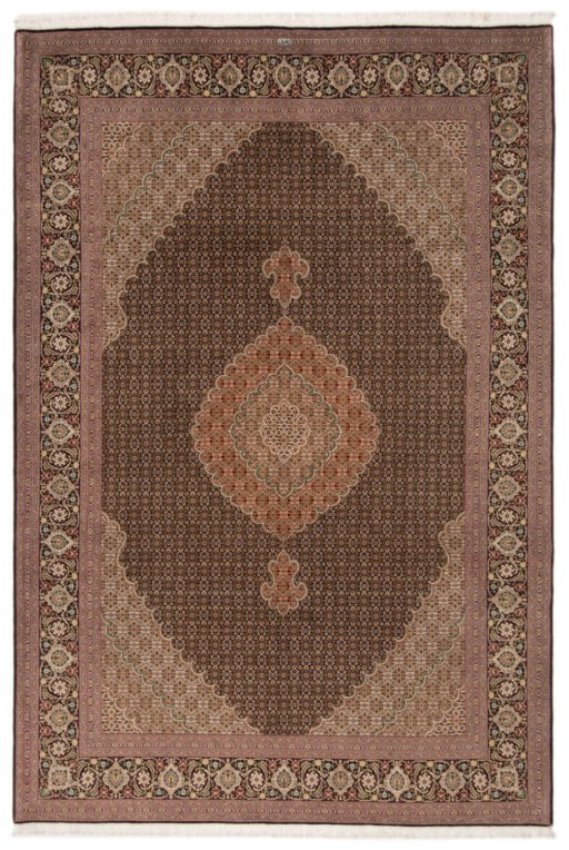 Full view of New Tabriz Silk rug from Iran / Persia, 300 × 200 cm in Multi Color tones